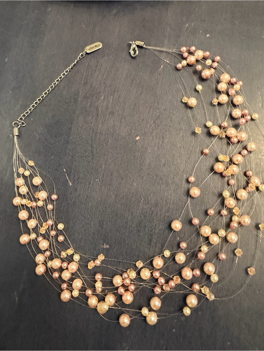 Kiss Multistrand Pearl Station Necklace - Pink & Gold